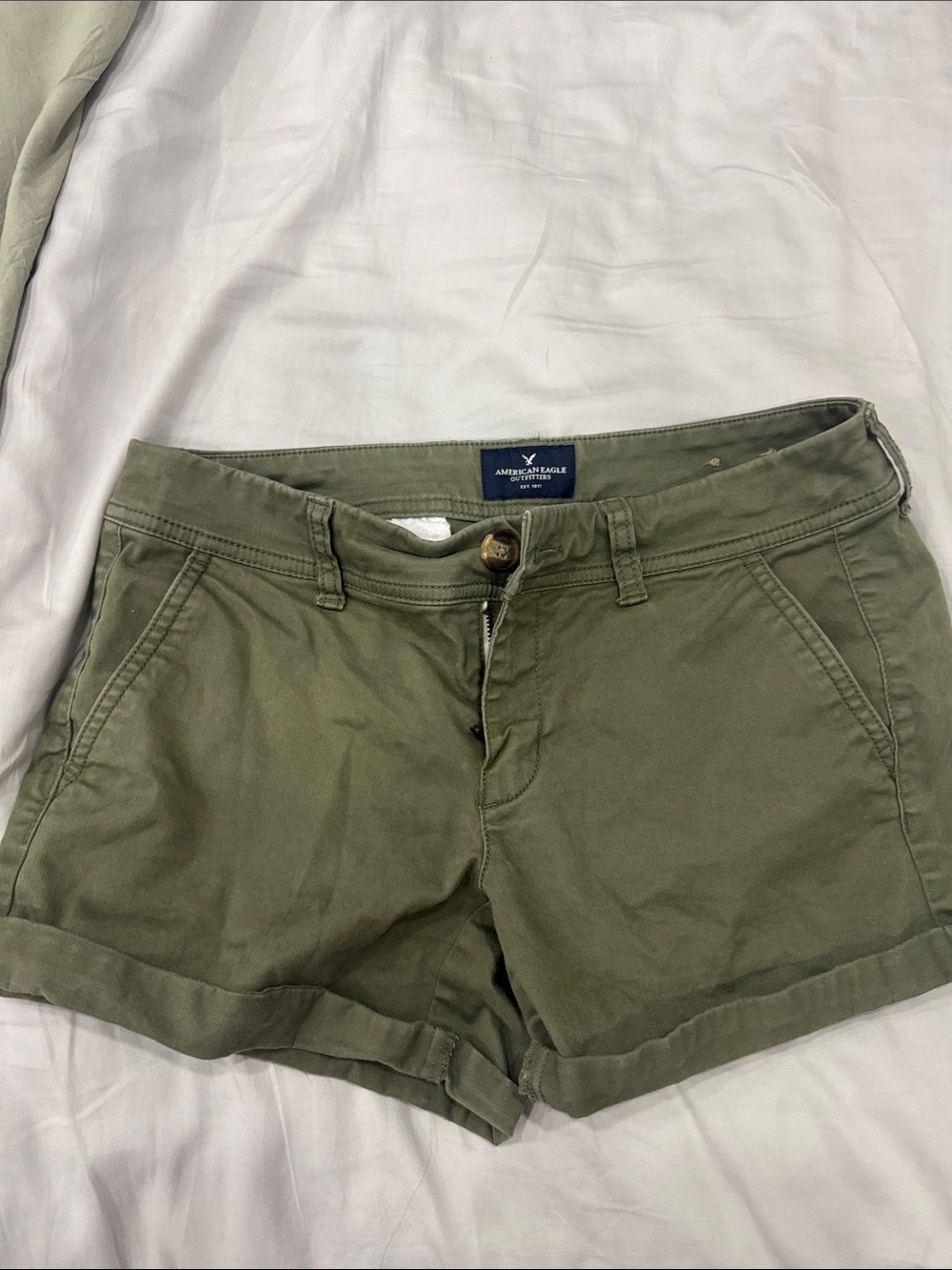 American Eagle Outfitters Olive Green Cuffed Chino Shorts